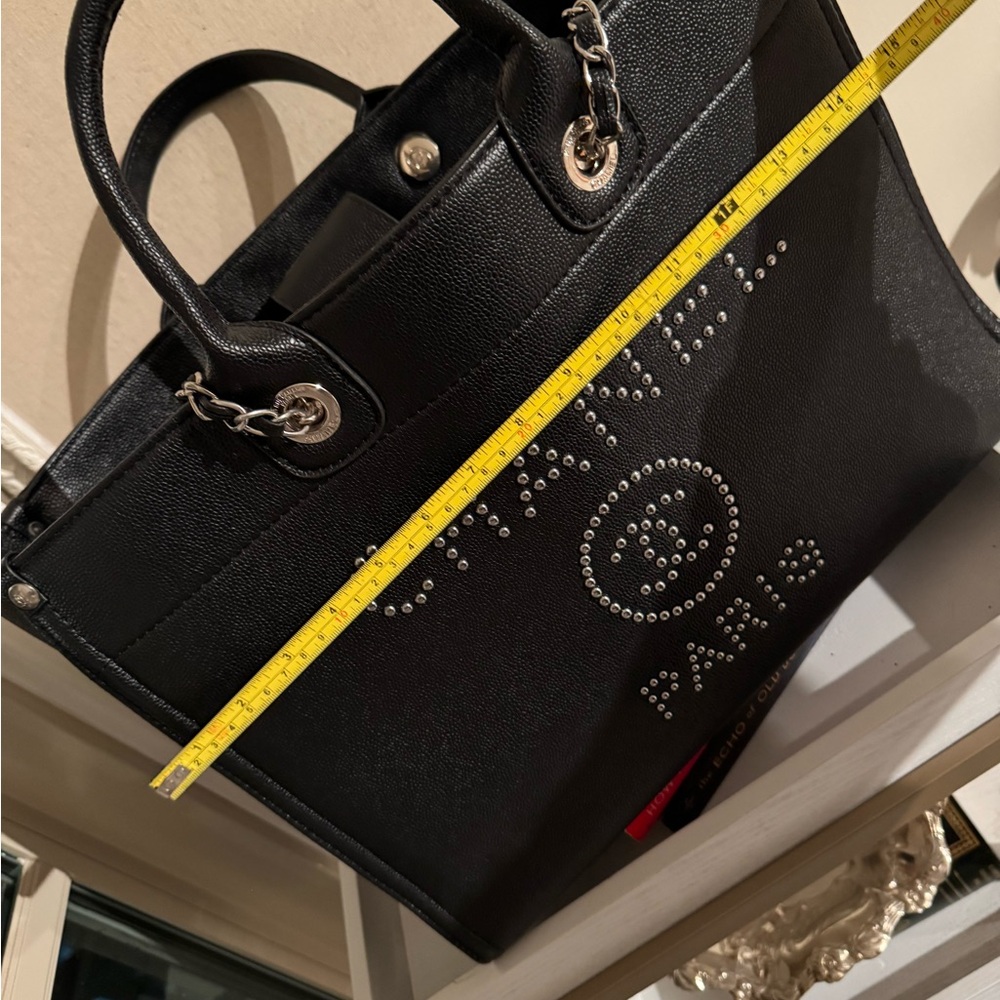 FAUX leather Black Tote with Silver Details - Picture 7 of 10
